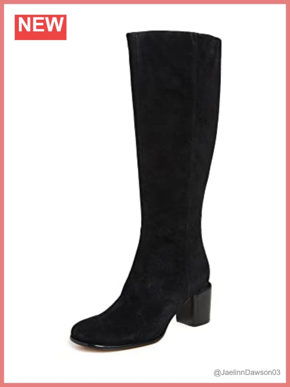 Knee High Leather Boots Stacked Wood Heel Round Toe Zip Up